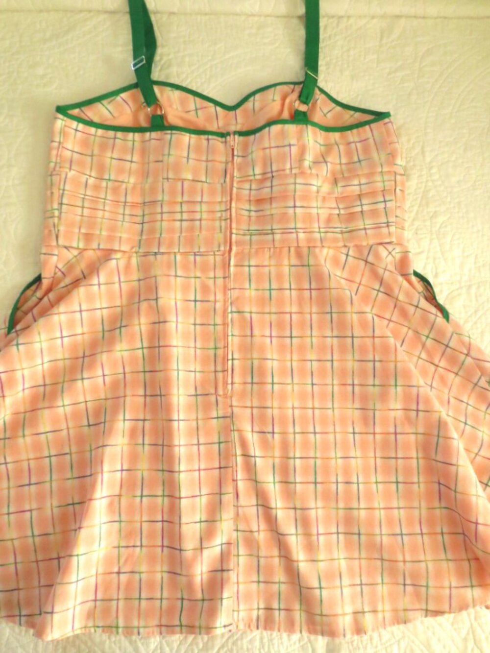Unique Vintage Pink & Green Plaid Fit & Flare Cotton Dress - Picture 8 of 15